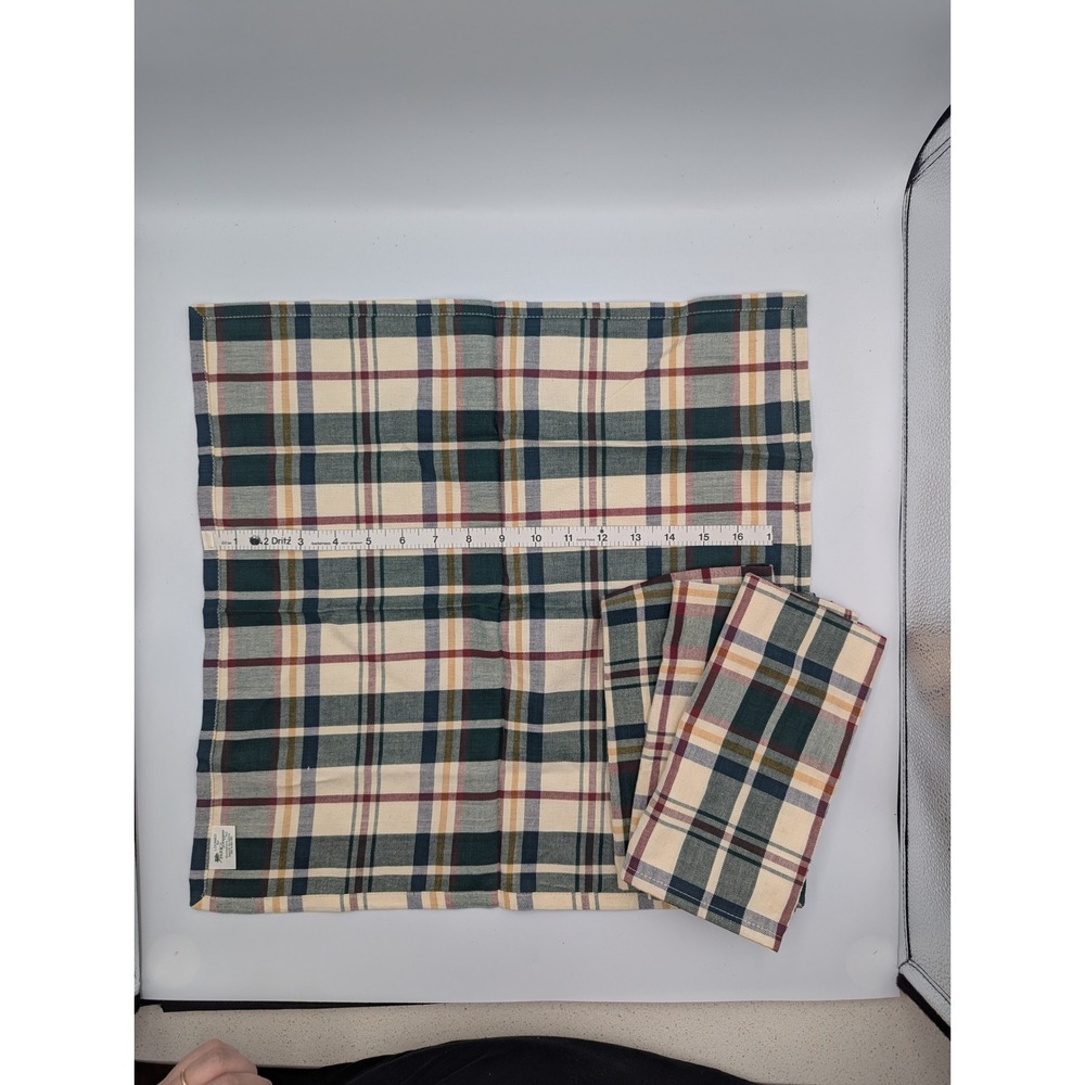 Park Designs Napkins Set of 4 Plaid Cotton Green Burgundy Farmhouse 18x18